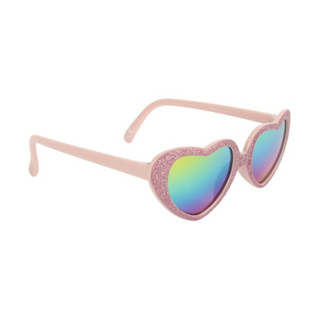 Kids Pink Glitter Heart Sunglasses