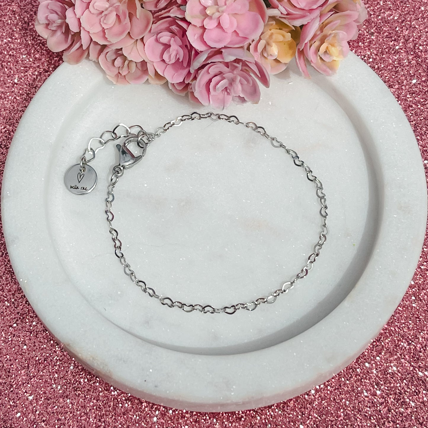 Petite Heart Link Anklet Silver