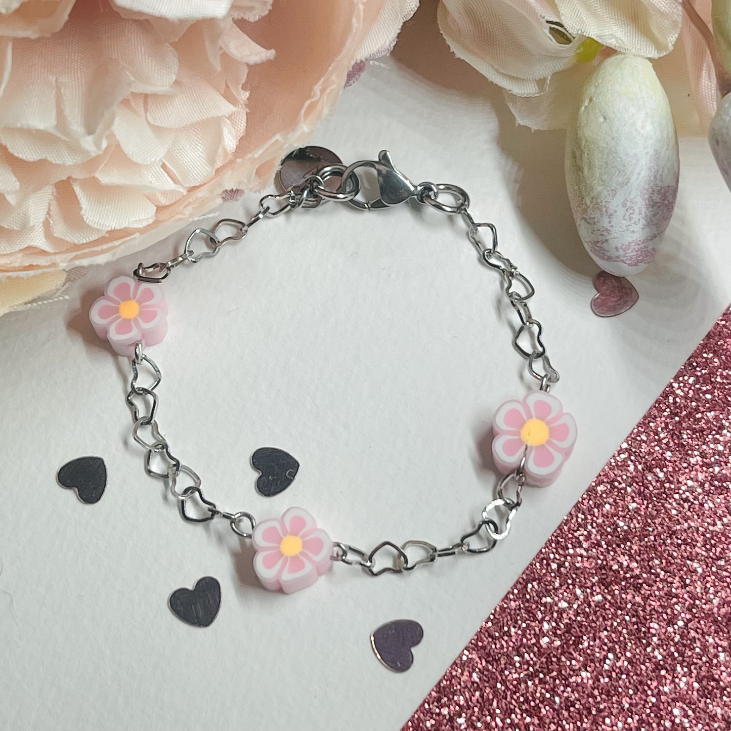 Pretty In Pink Flower Bracelet