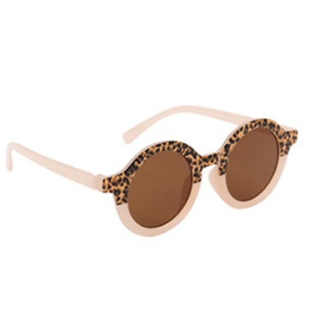Kids Pink Round Leopard Sunglasses