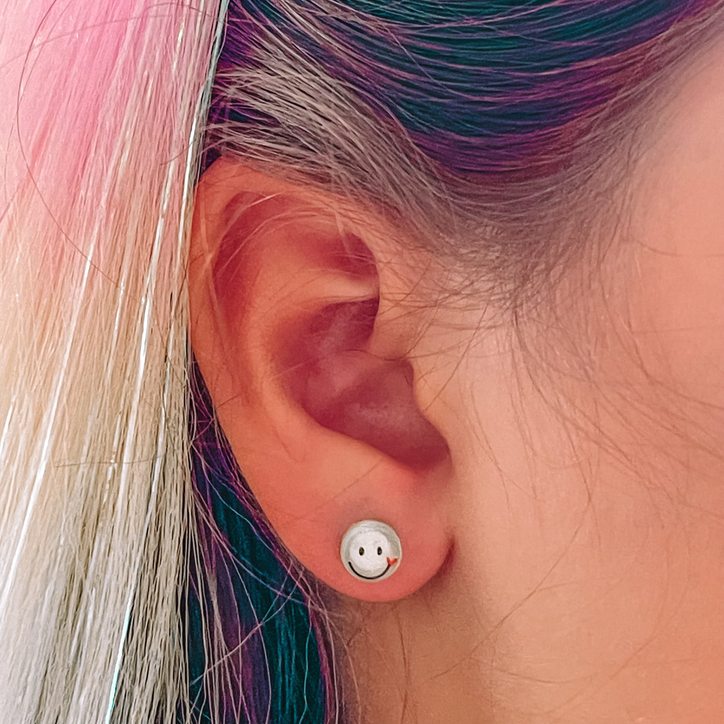 Green Smily Face Stud Earrings