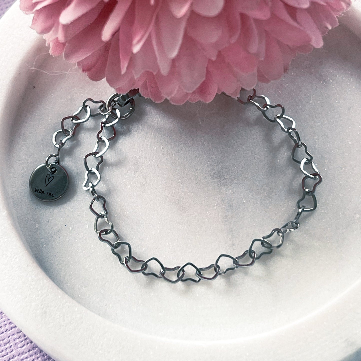 Heart Link Chain Bracelet Silver