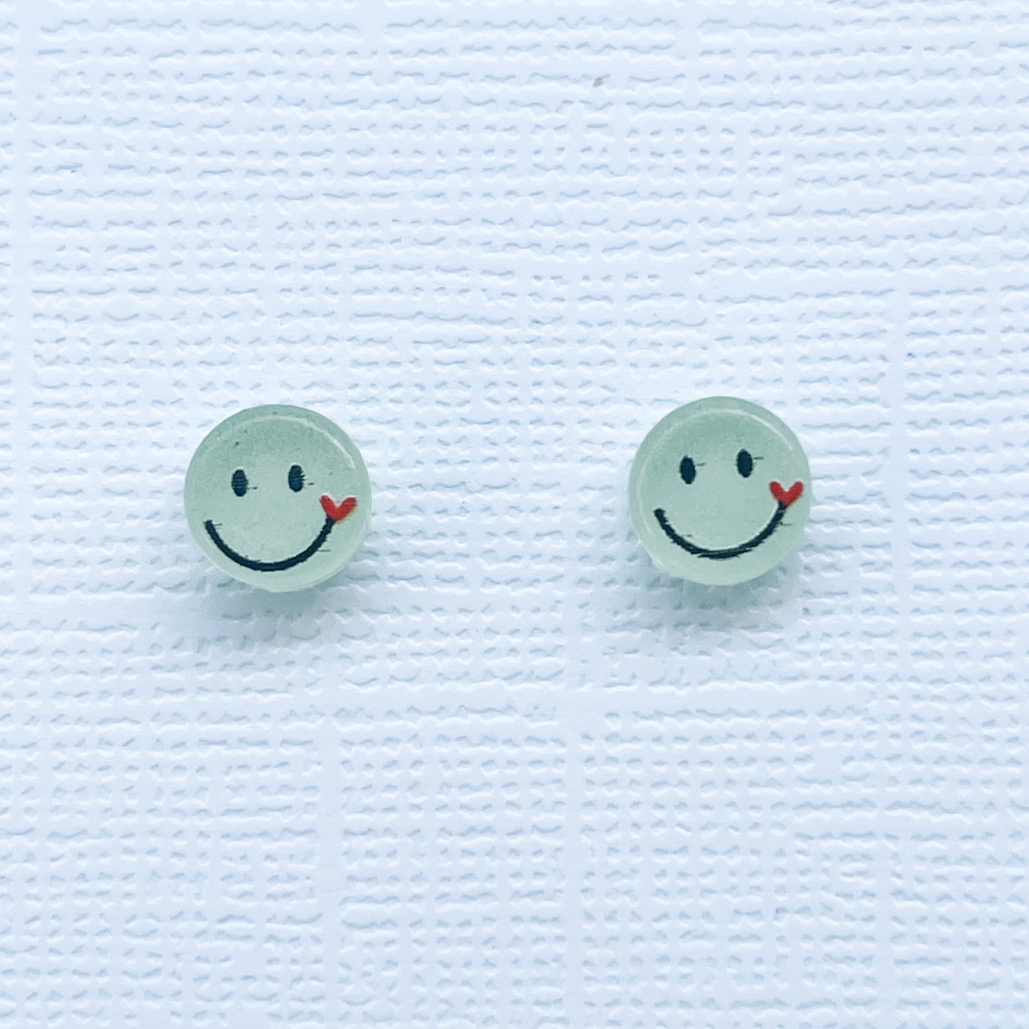 Green Smily Face Stud Earrings
